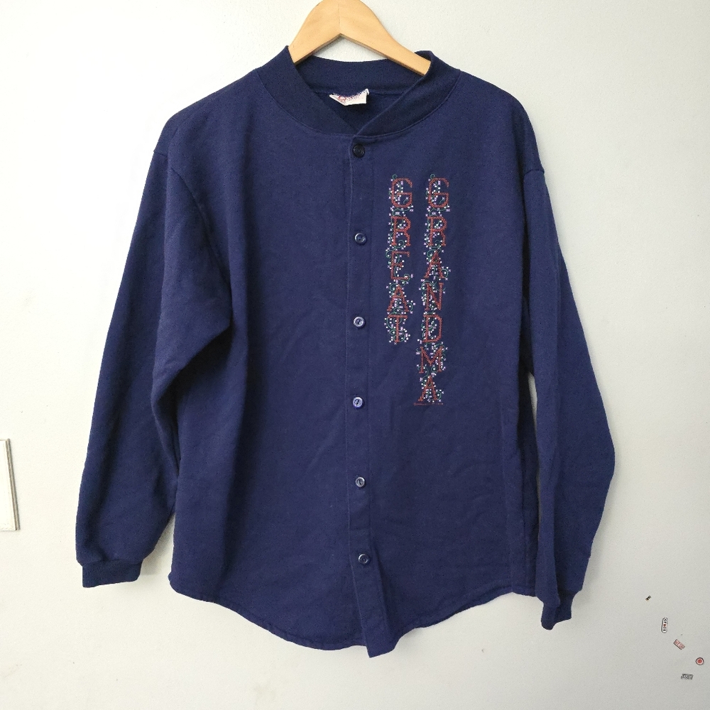 Vintage Great Grandma Cardigan Sweater Size S/M Cross Stitch By Cronar Cottage